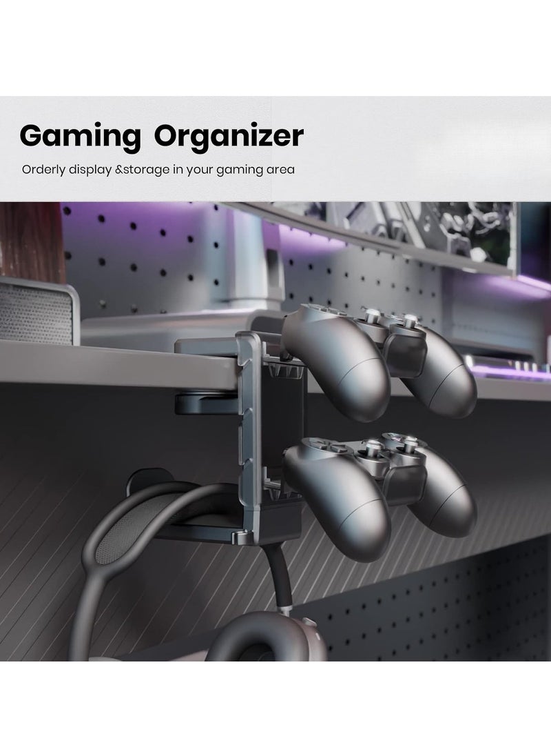 Arabest 3-in-1 PC Gaming Headset Controller Holder - Headphone Stand /Adjustable Clamp 2 Controller Holder Rotating Arm Cable Organizer, Universal PC Gaming Accessory Controller Headset Stand(Black)  - Image 2