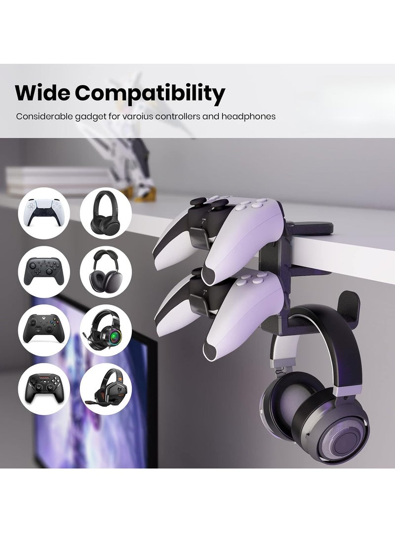 Arabest 3-in-1 PC Gaming Headset Controller Holder - Headphone Stand /Adjustable Clamp 2 Controller Holder Rotating Arm Cable Organizer, Universal PC Gaming Accessory Controller Headset Stand(Black)  - Image 3