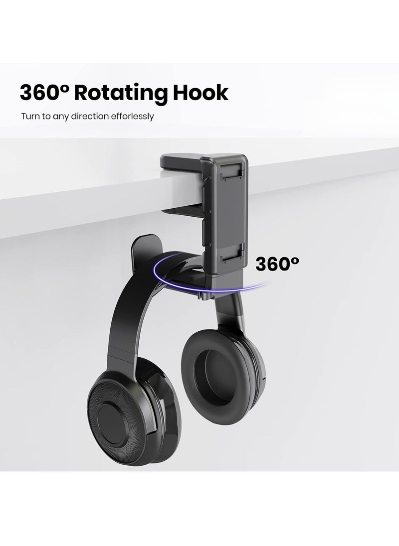 Arabest 3-in-1 PC Gaming Headset Controller Holder - Headphone Stand /Adjustable Clamp 2 Controller Holder Rotating Arm Cable Organizer, Universal PC Gaming Accessory Controller Headset Stand(Black)  - Image 5