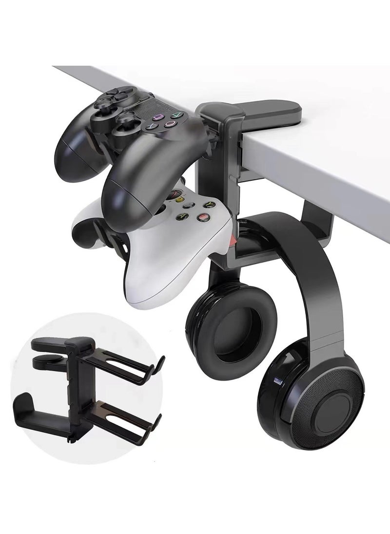 Arabest 3-in-1 PC Gaming Headset Controller Holder - Headphone Stand /Adjustable Clamp 2 Controller Holder Rotating Arm Cable Organizer, Universal PC Gaming Accessory Controller Headset Stand(Black)  - Image 1
