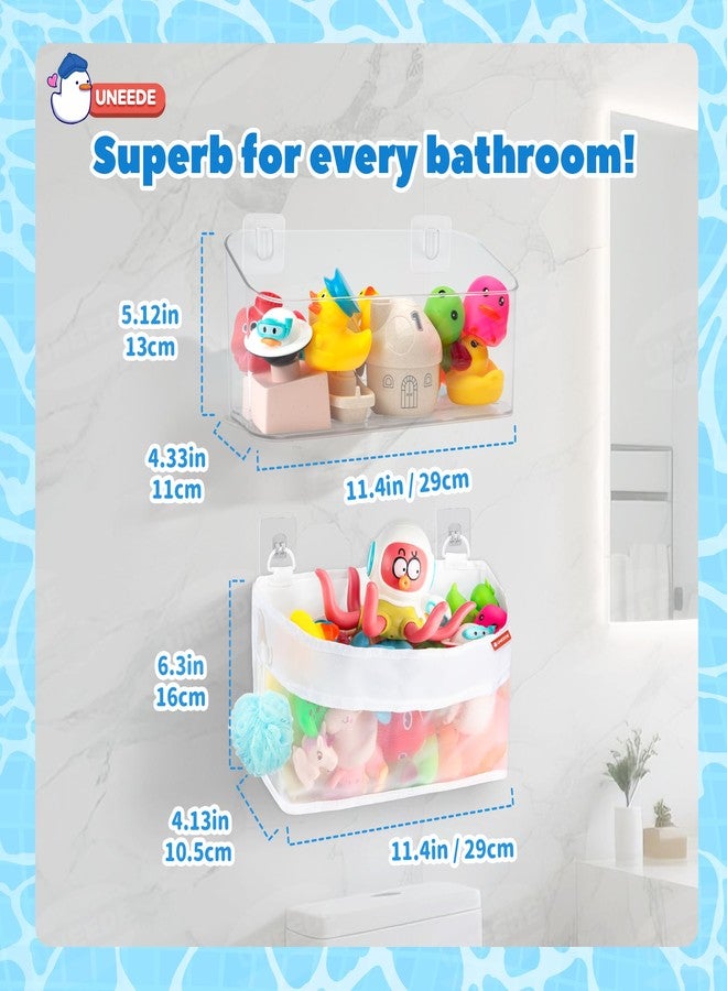 UNEEDE 2 Pack Bath Toy Storage Organizer,Plastic & Nylon Bath Toy Holder for Bathroom,Quick Dry Mesh Shower Caddy,Large Capacity Bathtub Storage with Drain Holes,Easy to Install and Clean - Image 4