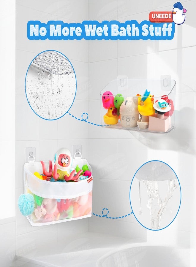 UNEEDE 2 Pack Bath Toy Storage Organizer,Plastic & Nylon Bath Toy Holder for Bathroom,Quick Dry Mesh Shower Caddy,Large Capacity Bathtub Storage with Drain Holes,Easy to Install and Clean - Image 2