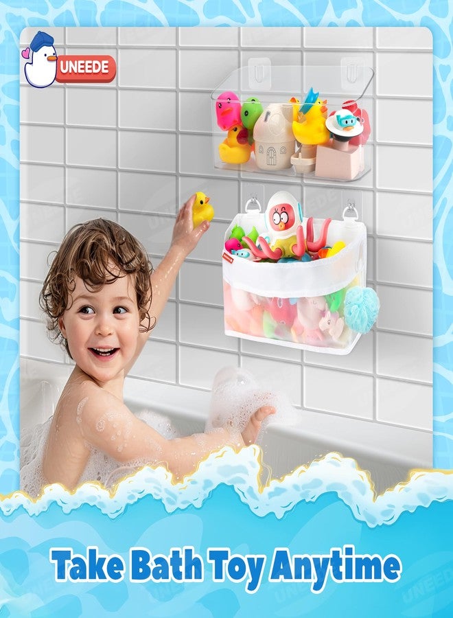 UNEEDE 2 Pack Bath Toy Storage Organizer,Plastic & Nylon Bath Toy Holder for Bathroom,Quick Dry Mesh Shower Caddy,Large Capacity Bathtub Storage with Drain Holes,Easy to Install and Clean - Image 5