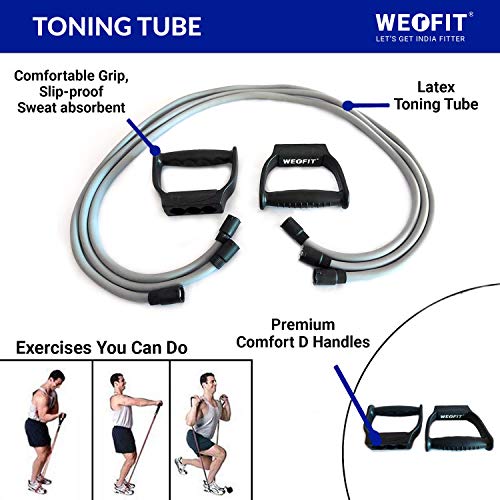 WErFIT® Professional & Adjustable Resistance Exercise Fitness Bands for Stretching, Toning and Full Body Workout for Men & Women at Home, Office, Gym and Outdoor Resistance Tube(Grey) - Image 2