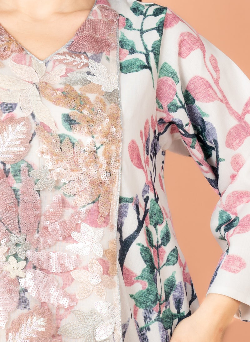 IKKXA Embroidery Applique Wide Cut Jalabiya IK3003 Pink - Image 2