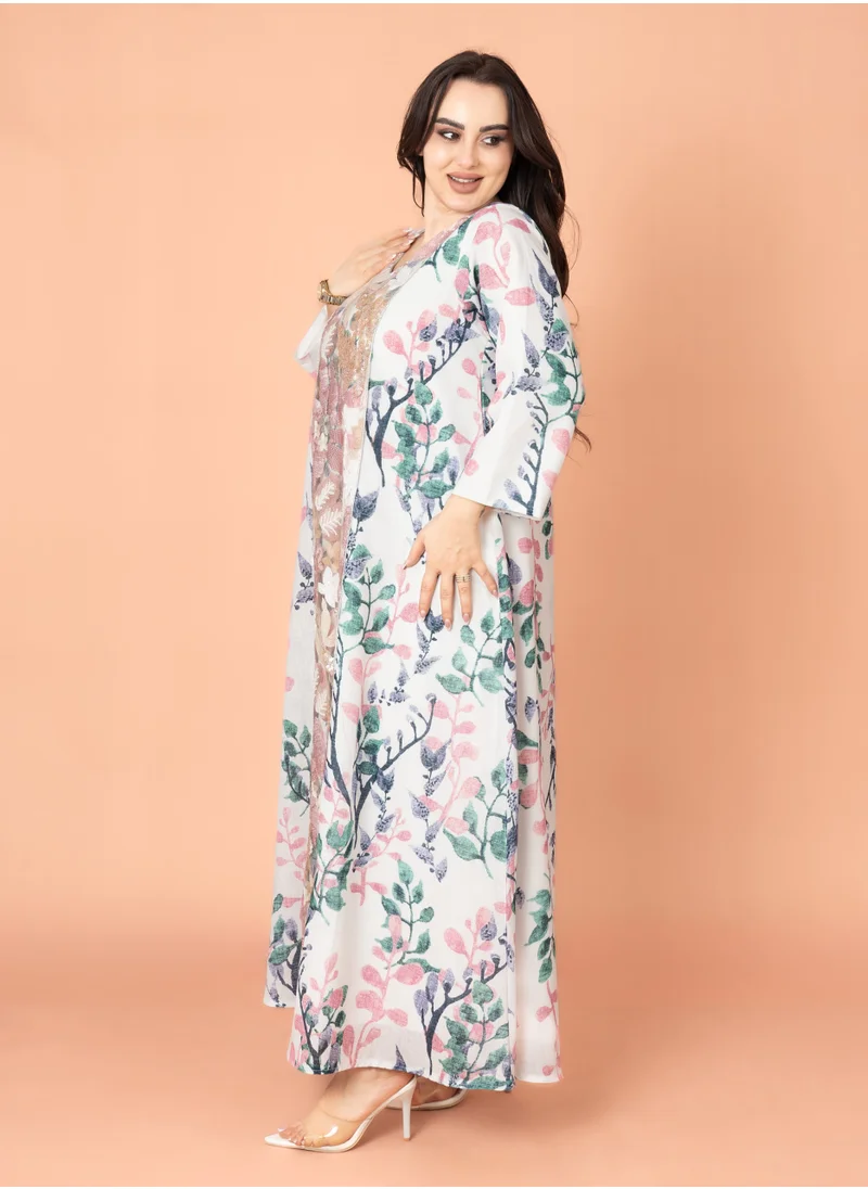 IKKXA Embroidery Applique Wide Cut Jalabiya IK3003 Pink