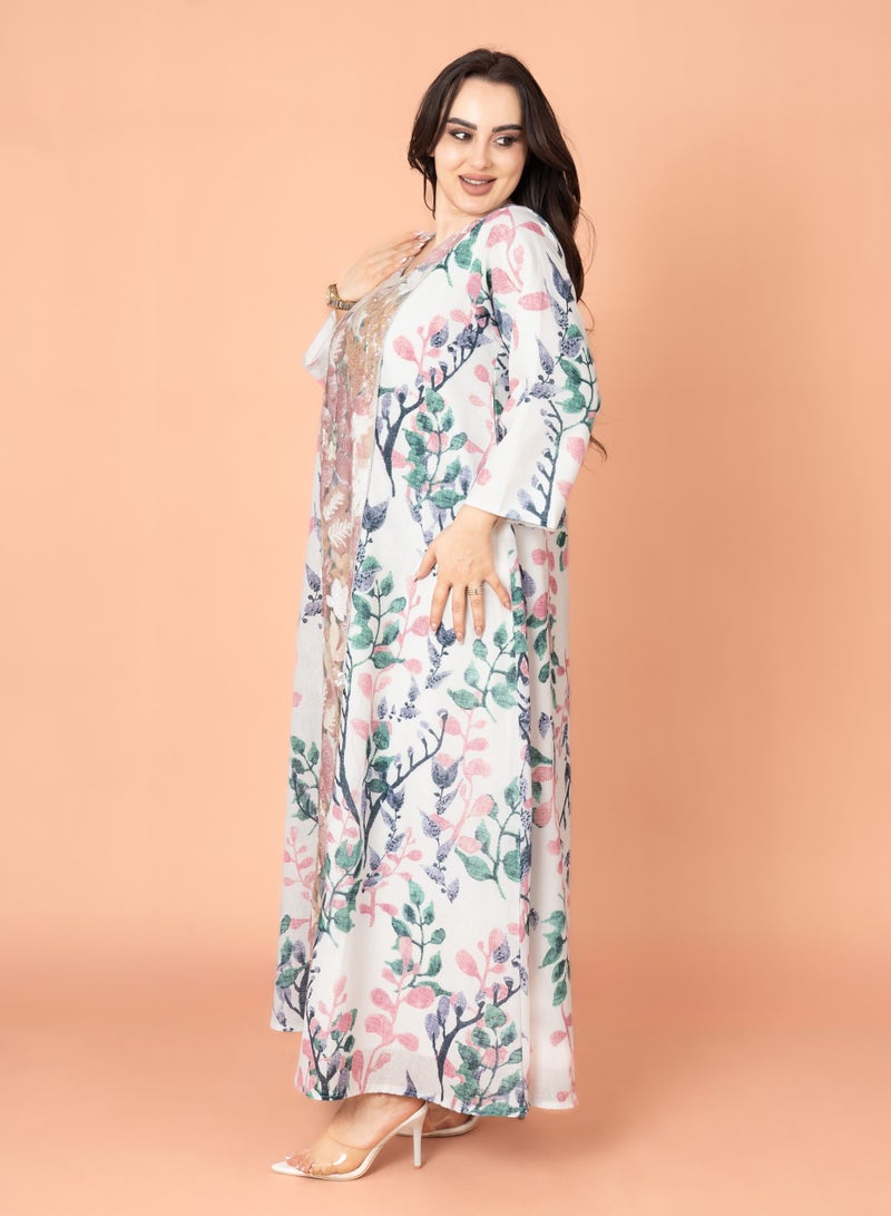 IKKXA Embroidery Applique Wide Cut Jalabiya IK3003 Pink - Image 3