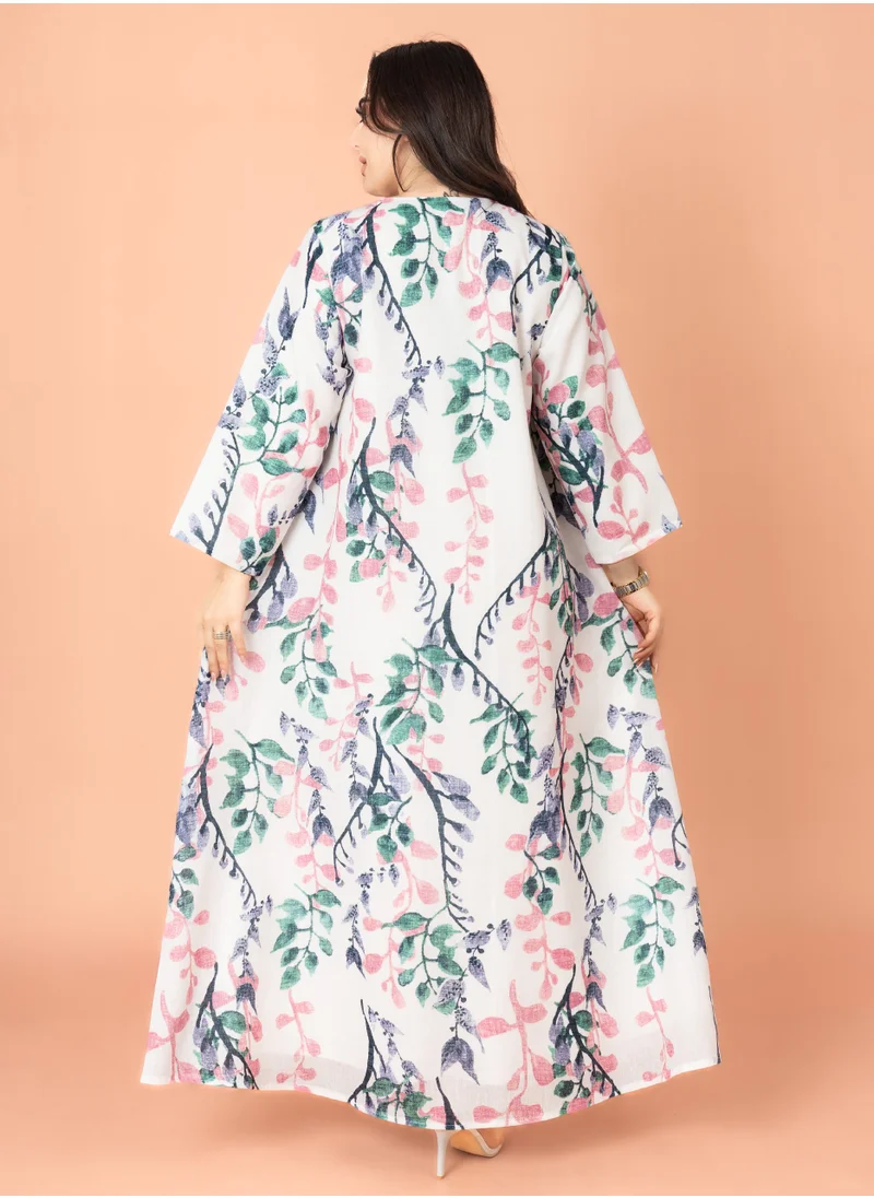 IKKXA Embroidery Applique Wide Cut Jalabiya IK3003 Pink