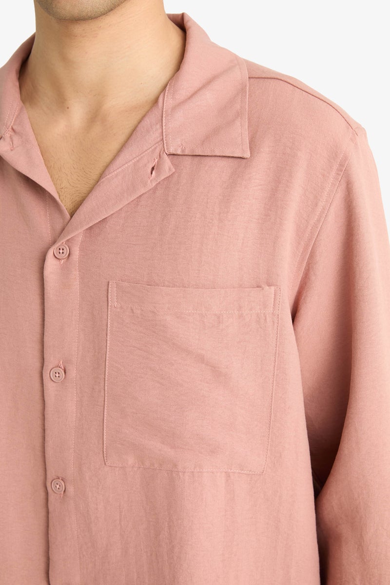 DeFacto Pink Man Relax Fit Woven Long Sleeve Shirt Casual - Image 5