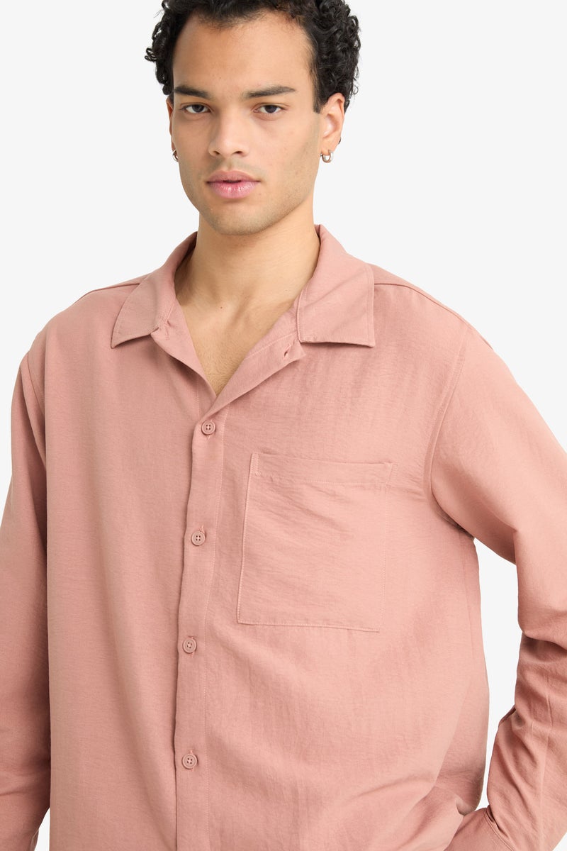 DeFacto Pink Man Relax Fit Woven Long Sleeve Shirt Casual - Image 4