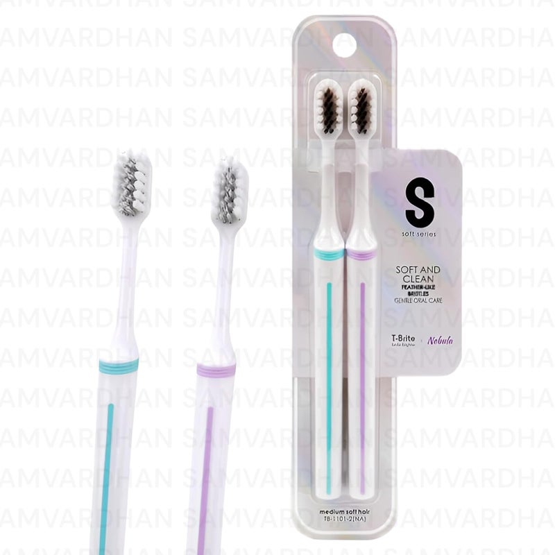 SAMVARDHAN Soft Series Toothbrush Set - Ultra Soft Bristle Toothbrushes for Gentle Oral Care -Slim Handle Design - Kids & Adults (Assorted Colors) (2)