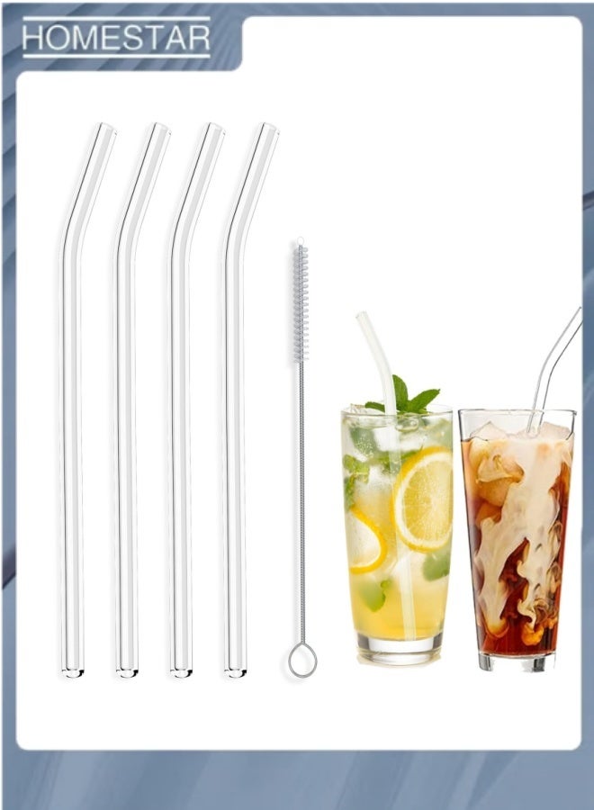 HOMESTAR Reusable Glass Drinking Straws, Clear Bent Borosilicate Glass Straw Set of 4 with Cleaning Brush, Heat Resistant Shatterproof Straws for Smoothies, Iced Coffee, Juice, Cocktails, Eco-Friendly - Image 1