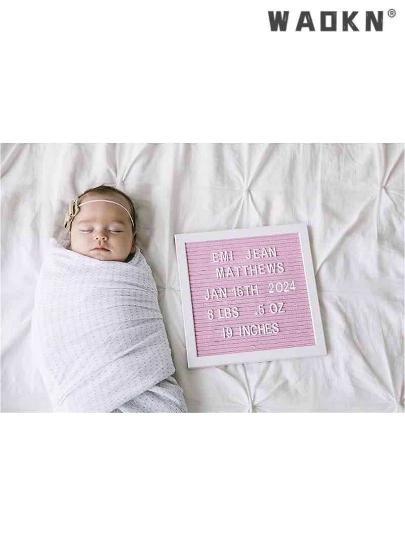 WAOKN Classic Wooden Letterboard, Baby Keepsake Photo Prop, Pink Felt Letterboard Keepsake For Milestones, Baby Girl Nursery Decor, Baby Announcement Prop, 294 Letters  - Image 4