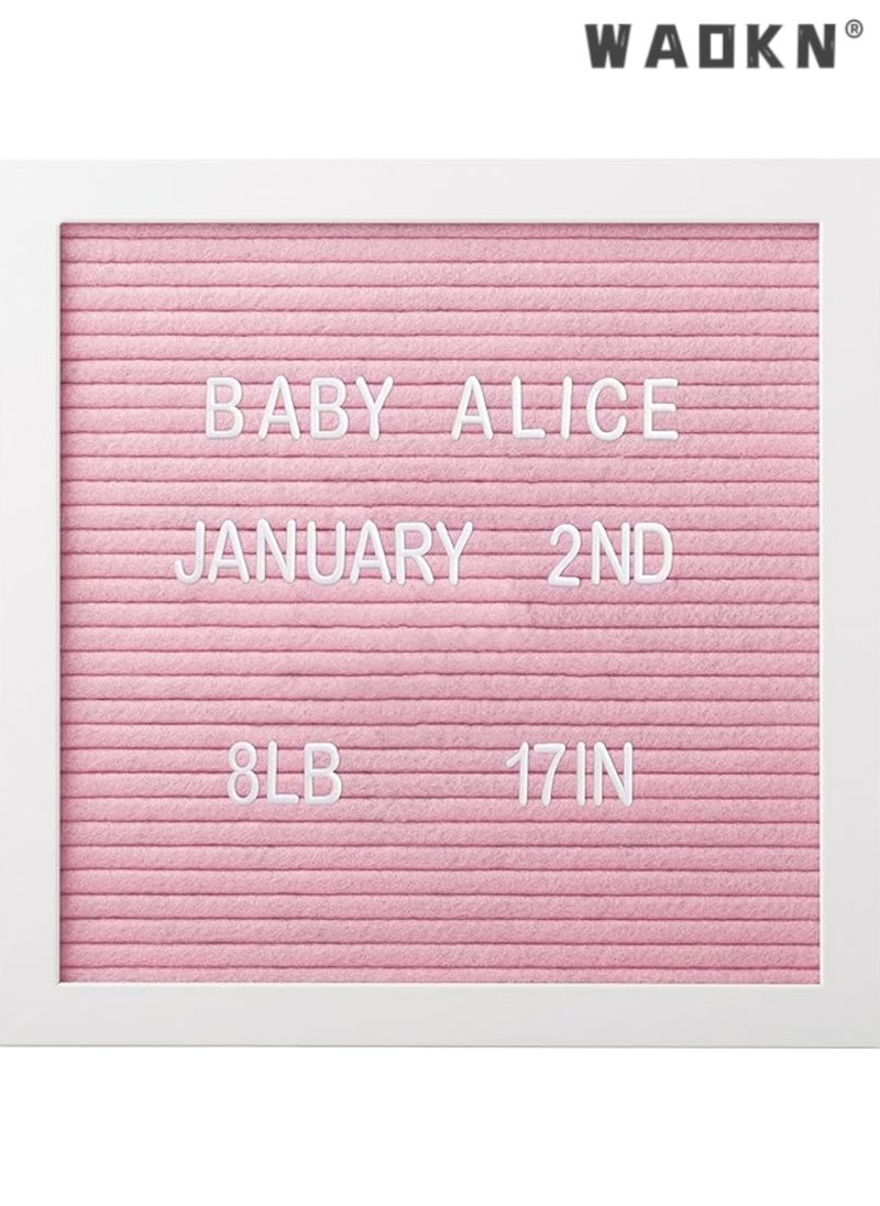 WAOKN Classic Wooden Letterboard, Baby Keepsake Photo Prop, Pink Felt Letterboard Keepsake For Milestones, Baby Girl Nursery Decor, Baby Announcement Prop, 294 Letters  - Image 1