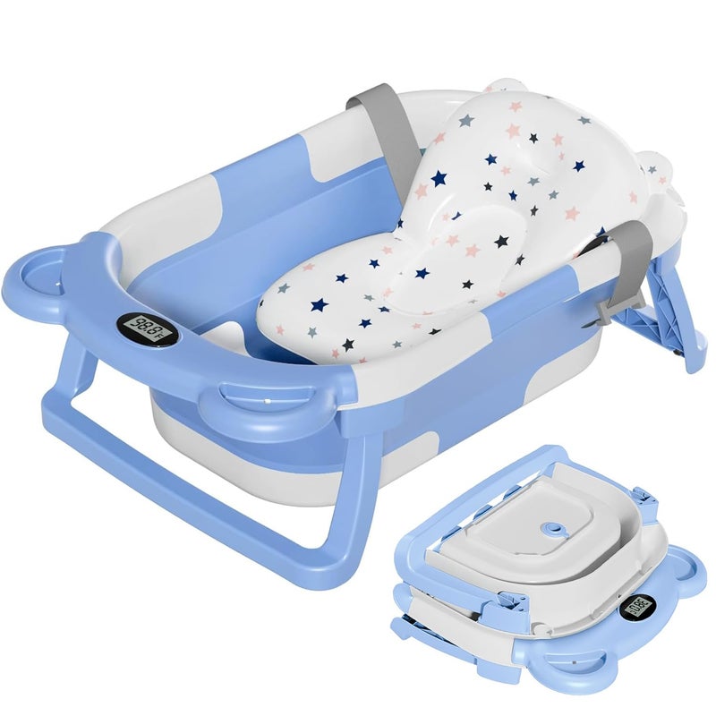TPN Collapsible Baby Bathtub, Baby Bath Tub with Soft Cushion & Real-Time Thermometer, Baby Bathtub Infant to Toddler Tub (0-36 Months), Portable Newborn Travel Bath tub - Image 1