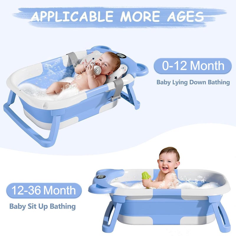 TPN Collapsible Baby Bathtub, Baby Bath Tub with Soft Cushion & Real-Time Thermometer, Baby Bathtub Infant to Toddler Tub (0-36 Months), Portable Newborn Travel Bath tub - Image 3