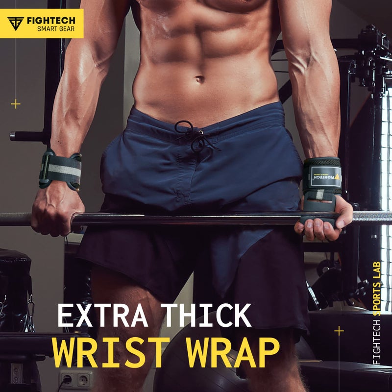 FIGHTECH خطافات رفع الأثقال الممتازة (زوج) - دعم قبضة اليد والأشرطة المعصمية الثقيلة - مبطنة بالنيوبرين بسمك 9 مم لرفع الأثقال، والسحب، والانكماش - ملحقات تمرين متينة للرجال والنساء باللون الأسود - Image 5