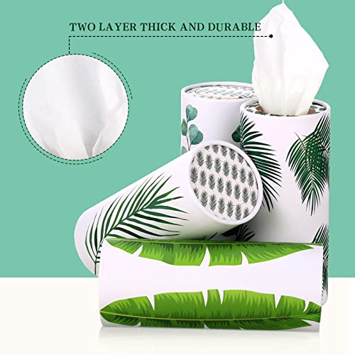 Yoande 4 Pack Car Tissues Round Tube Tissues Box with Facial Tissue Bulk Boho Green Leaf Car Travel Cylinder Holder for Cup Holder Wedding Gifts Home Bathroom Office - Image 3