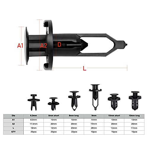 Ginsco 102pcs 6.3mm 8mm 9mm 10mm Bumper Push Fasteners Rivet Clips Expansion Screws Replacement Kit - Image 2