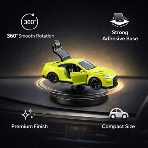 YOURKARTS.COM Car Dashboard Decoration 13cm Movable Spinning Car Ornament | Rotating PVC Showpiece for Tabletop or Car Interior Styling | Unique Gift Item for All Ages (Green) - Image 3