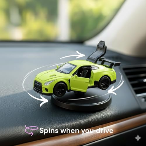 YOURKARTS.COM Car Dashboard Decoration 13cm Movable Spinning Car Ornament | Rotating PVC Showpiece for Tabletop or Car Interior Styling | Unique Gift Item for All Ages (Green) - Image 2