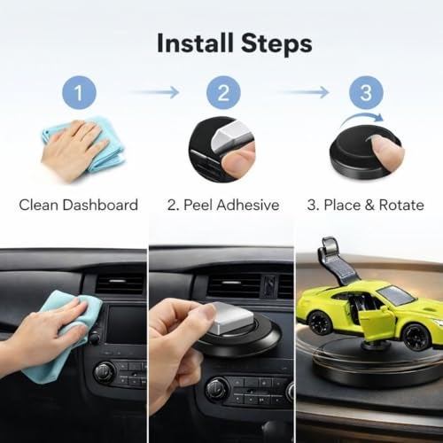 YOURKARTS.COM Car Dashboard Decoration 13cm Movable Spinning Car Ornament | Rotating PVC Showpiece for Tabletop or Car Interior Styling | Unique Gift Item for All Ages (Green) - Image 4