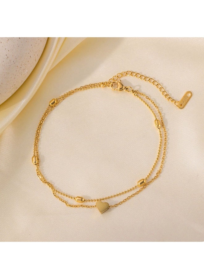 XIXI Minimalist Two-Layer Oval Bead Heart Pendant Ankle Bracelet for Women - Image 3