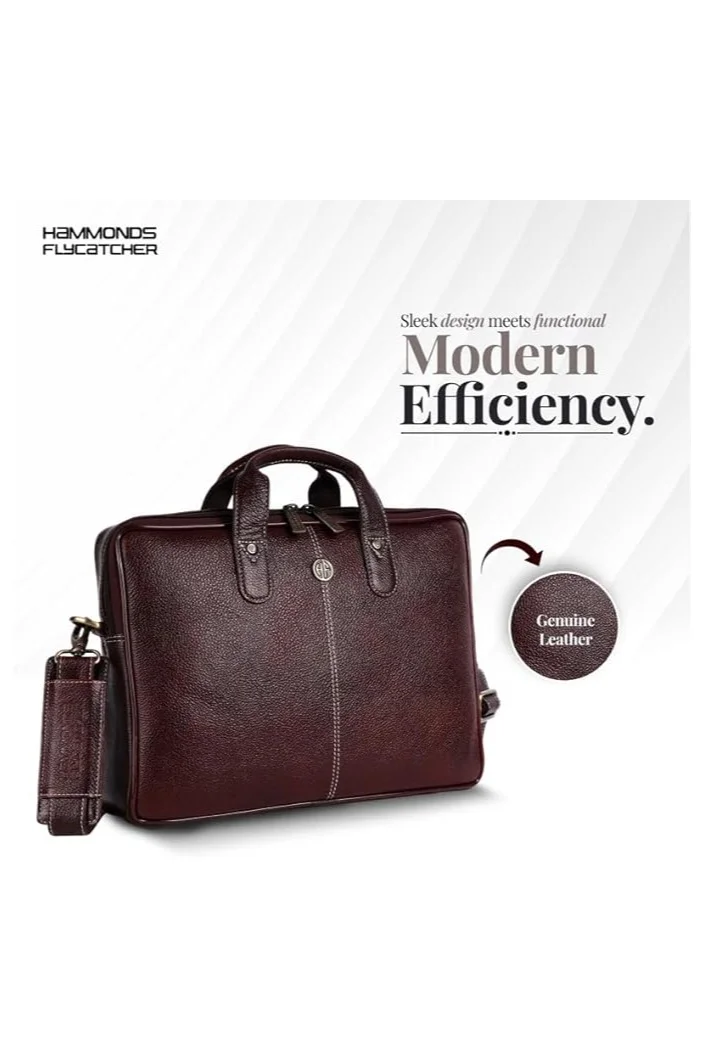 HAMMONDS FLYCATCHER Leather Office Messenger Laptop Bag LB105BR Fits 14 Inch Laptop