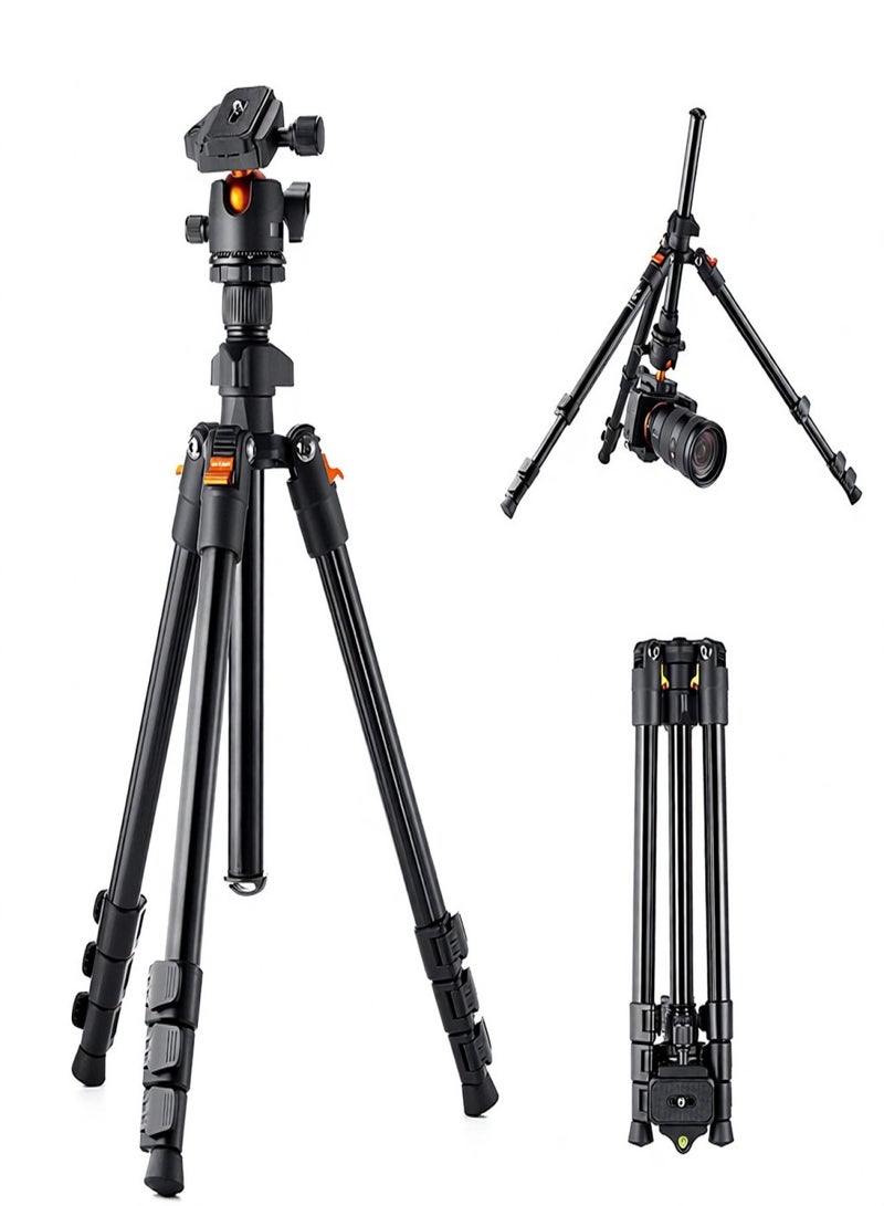 Portable Camera Tripod Stand Aluminum Alloy 160cm/62.99 Max. Height 8kg/17.64lbs Load Capacity Low Angle Photography Travel Tripod with Carrying Bag for DSLR Cameras - Image 1