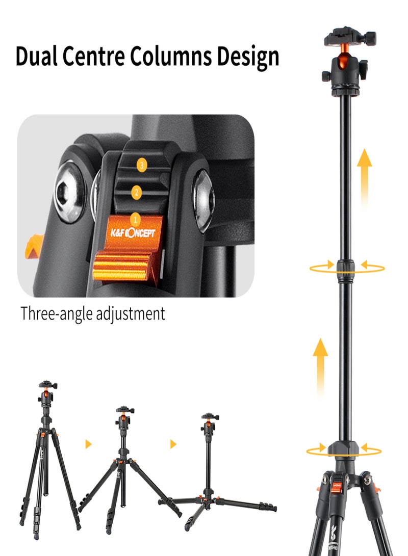 Portable Camera Tripod Stand Aluminum Alloy 160cm/62.99 Max. Height 8kg/17.64lbs Load Capacity Low Angle Photography Travel Tripod with Carrying Bag for DSLR Cameras - Image 3