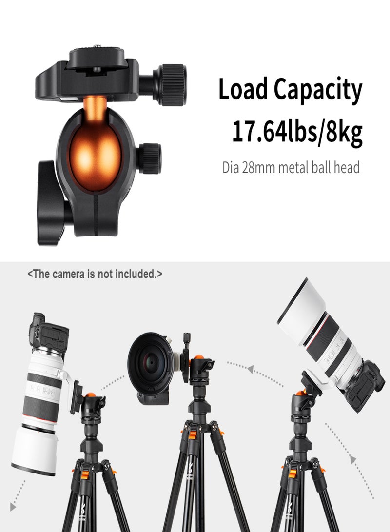 Portable Camera Tripod Stand Aluminum Alloy 160cm/62.99 Max. Height 8kg/17.64lbs Load Capacity Low Angle Photography Travel Tripod with Carrying Bag for DSLR Cameras - Image 4