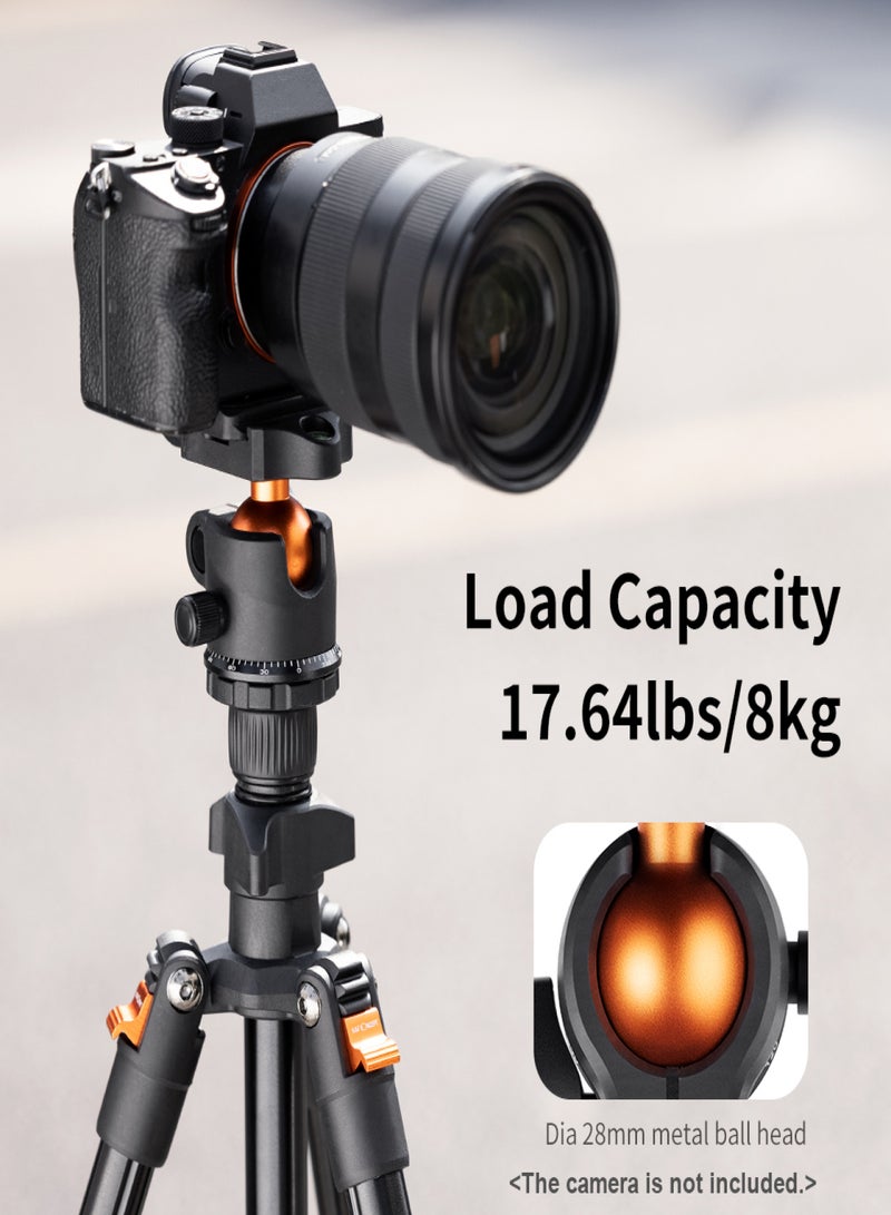 Portable Camera Tripod Stand Aluminum Alloy 160cm/62.99 Max. Height 8kg/17.64lbs Load Capacity Low Angle Photography Travel Tripod with Carrying Bag for DSLR Cameras - Image 5