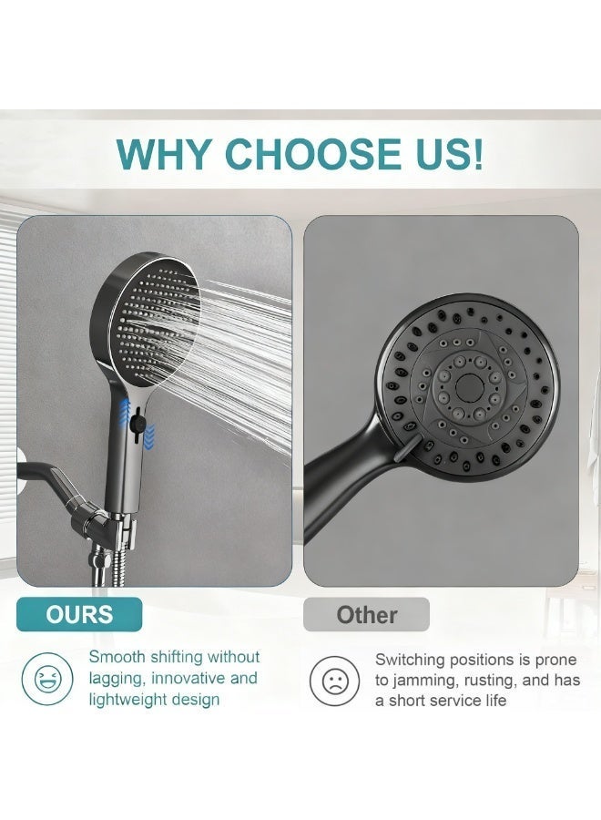 رأس دش يدوي عالي الضغط مع تحكم منزلق، 3 أوضاع رش، لوحة كبيرة مقاس 5.3 بوصة، خرطوم مقاس 59 بوصة وحامل، سهل التركيب - Image 3