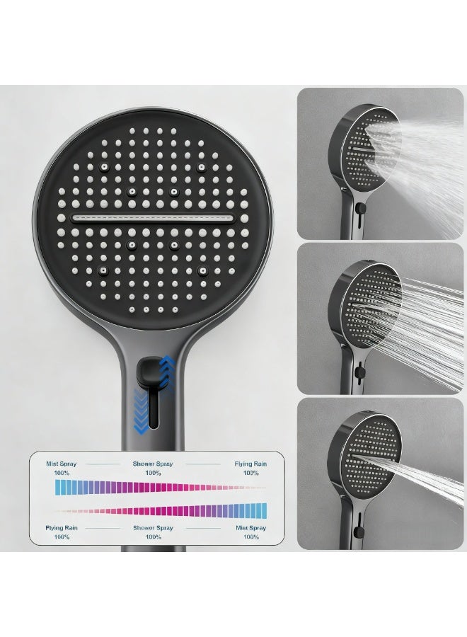 رأس دش يدوي عالي الضغط مع تحكم منزلق، 3 أوضاع رش، لوحة كبيرة مقاس 5.3 بوصة، خرطوم مقاس 59 بوصة وحامل، سهل التركيب - Image 4