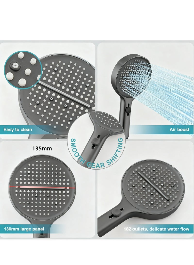 رأس دش يدوي عالي الضغط مع تحكم منزلق، 3 أوضاع رش، لوحة كبيرة مقاس 5.3 بوصة، خرطوم مقاس 59 بوصة وحامل، سهل التركيب - Image 5