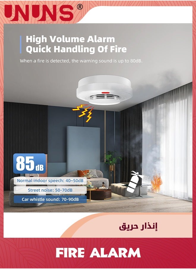 UNUNS WiFi Detector Fire Alarm,Smart Alarm With App Notifications And Alarm Records,Wireless Fire Detector With Replaceable Battery,Auto-Check,Works with Tuya Smart And Smart Life App  - Image 2