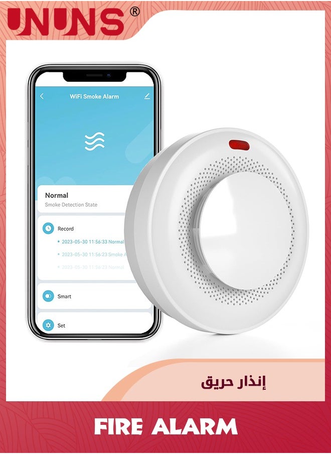 UNUNS WiFi Detector Fire Alarm,Smart Alarm With App Notifications And Alarm Records,Wireless Fire Detector With Replaceable Battery,Auto-Check,Works with Tuya Smart And Smart Life App  - Image 1