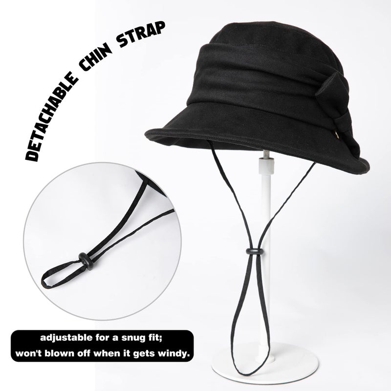 Comhats Womens 1920 Vintage Fedora Bowler Cloche Bucket Church Derby Party Hat Fall Winter Floppy Ladies Black - Image 4