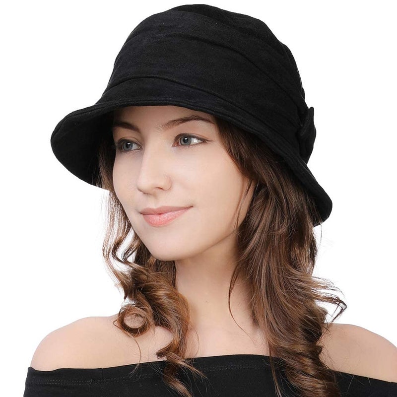 Comhats Womens 1920 Vintage Fedora Bowler Cloche Bucket Church Derby Party Hat Fall Winter Floppy Ladies Black - Image 1