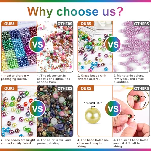 XSEINO About 1200+ PCS 6mm Imitation Pearl Style Glass Beads Bracelet Making Kit, 24 Assorted Colors Imitation Pearl Series Crystal Beads for Jewelry Making and DIY Crafts, Friendship Bracelets - Image 5