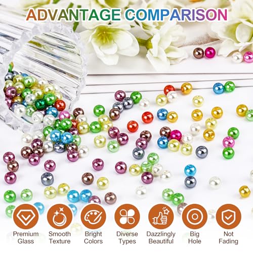 XSEINO About 1200+ PCS 6mm Imitation Pearl Style Glass Beads Bracelet Making Kit, 24 Assorted Colors Imitation Pearl Series Crystal Beads for Jewelry Making and DIY Crafts, Friendship Bracelets - Image 4