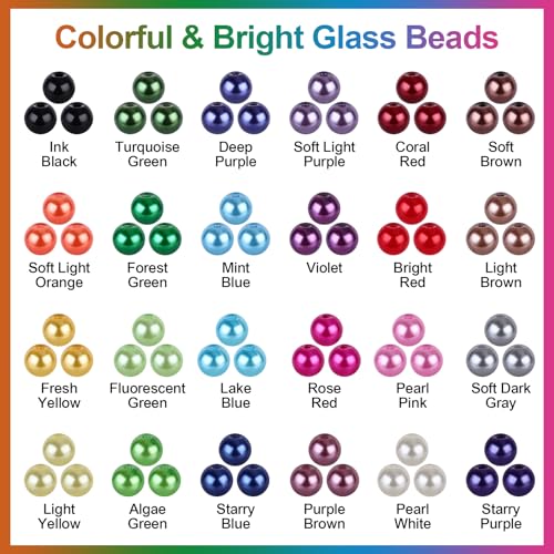 XSEINO About 1200+ PCS 6mm Imitation Pearl Style Glass Beads Bracelet Making Kit, 24 Assorted Colors Imitation Pearl Series Crystal Beads for Jewelry Making and DIY Crafts, Friendship Bracelets - Image 2