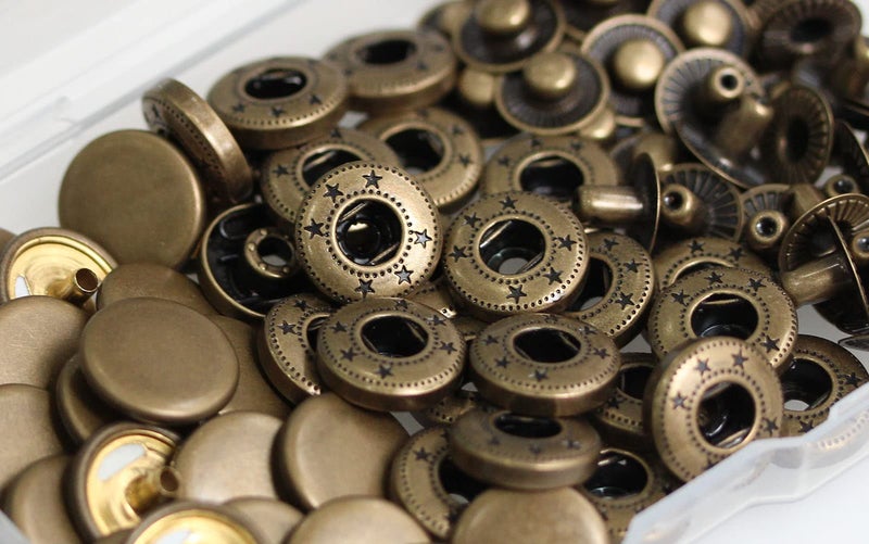 BetterJonny 24 Sets Heavy Duty Leather Snap Fasteners Kit, 15mm Metal Snap Buttons Press Studs Leather Rivets Snaps with 4 Setter Tools for Clothes Bracelet Jackets Jeans Antique Brass - Image 2