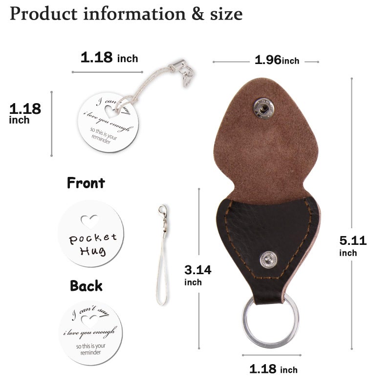 Qunrwe Pocket Hug Token,Long Distance Gifts Keepsake,Double Sided Inspirational Thinking of you Gift with Leather Keychain (Circle-I can't say i love you enough) - Image 2