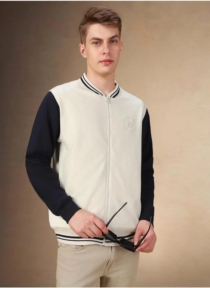 دينيس لينغو Men's Off White Polyester Blend Colour Blocked Regular Fit Sweatshirt