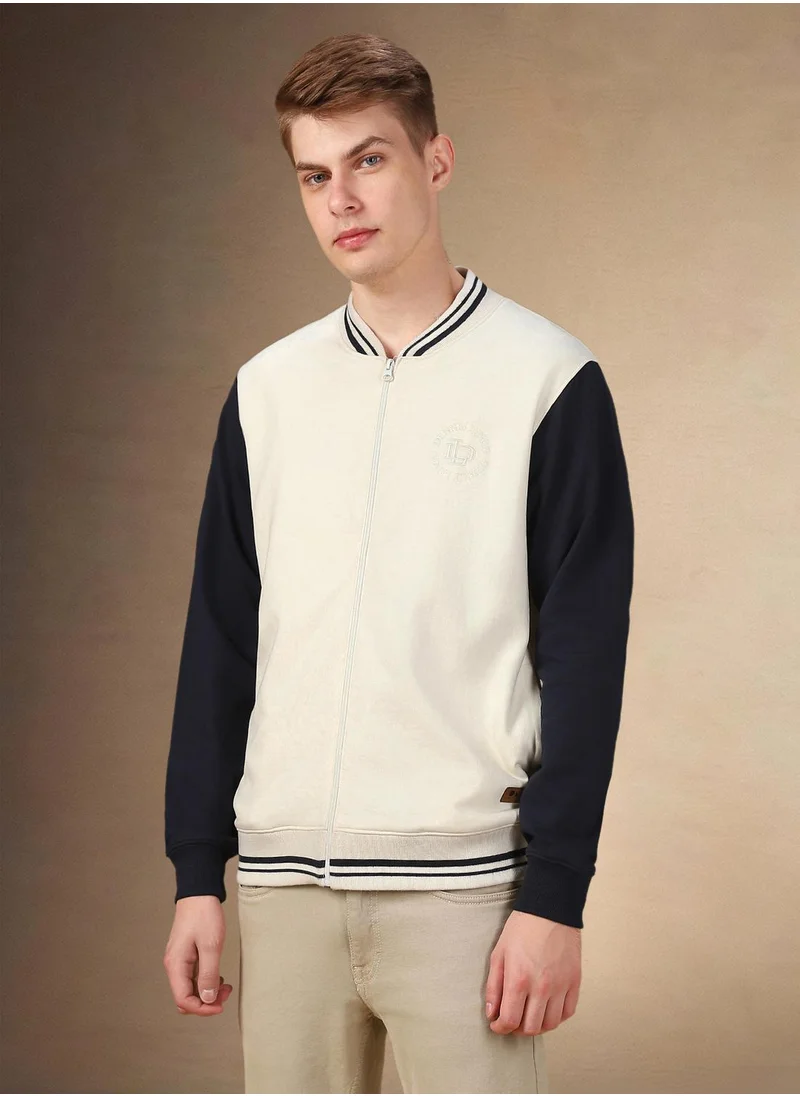 دينيس لينغو Men's Off White Polyester Blend Colour Blocked Regular Fit Sweatshirt