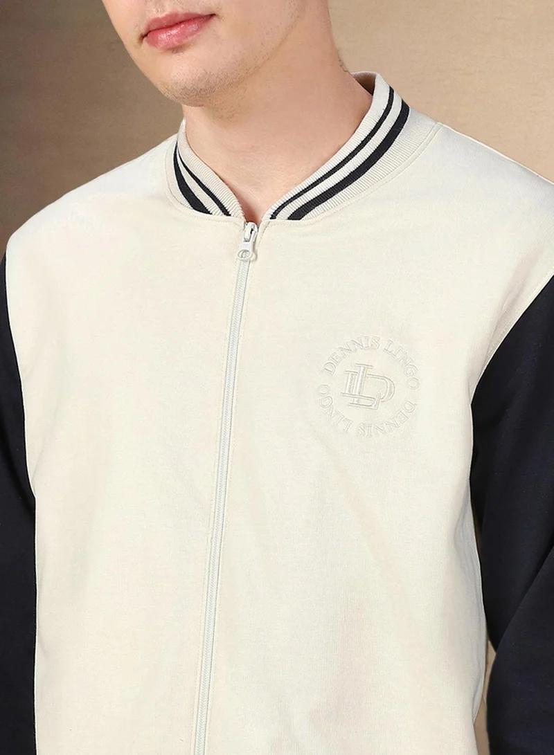 Dennis Lingo Men's Off White Polyester Blend Colour Blocked Regular Fit Sweatshirt