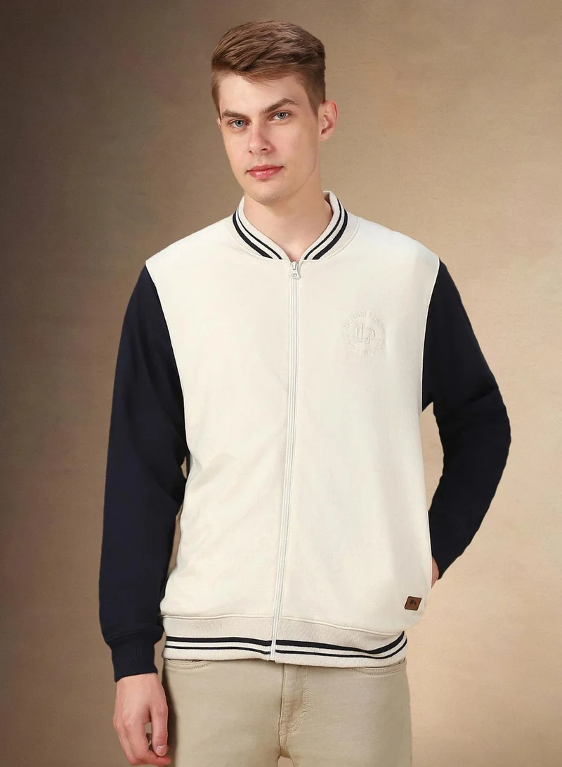 Dennis Lingo Men's Off White Polyester Blend Colour Blocked Regular Fit Sweatshirt