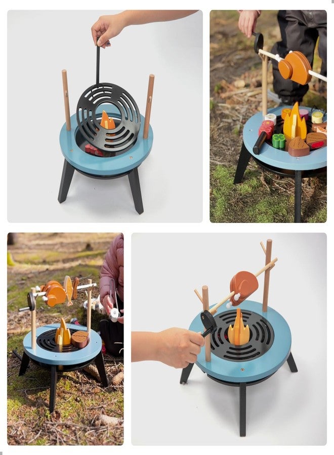 UMU Kids Grill Set, Pretend Play BBQ Toys with Wooden Grill, Cutting Food, and Cooking Accessories - Play Kitchen Outdoor & Indoor Barbecue Toy for Toddlers and Kids Age 3 4 5 6 7 8+ - Image 3