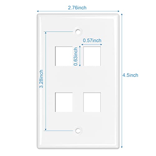 iwillink 4-Port Keystone Wall Plate 10-Pack, Low Profile Ethernet Wall Plates for Keystone Jack, White - Image 2
